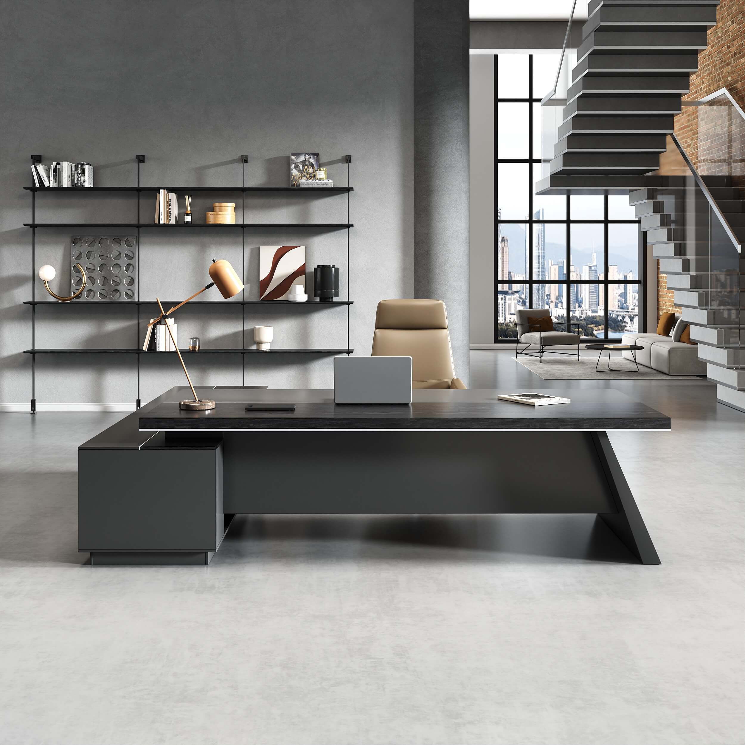 Black Executive Desk with L-Shaped Return and Storage - ANZHAP LBZ-2189 Main picture 3