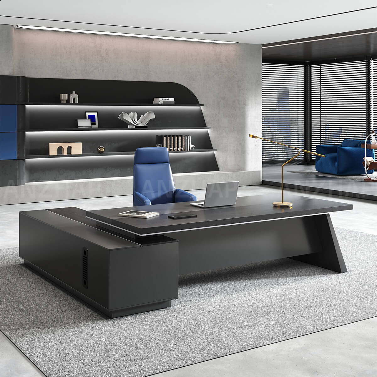 Black Executive Desk with L-Shaped Return and Storage - ANZHAP LBZ-2189 Main picture 7