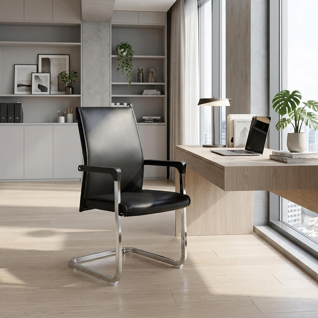 Black Leather Office Chair - Height Adjustable Swivel Desk Chair - ANZHAP BGY-1032 Main picture 5