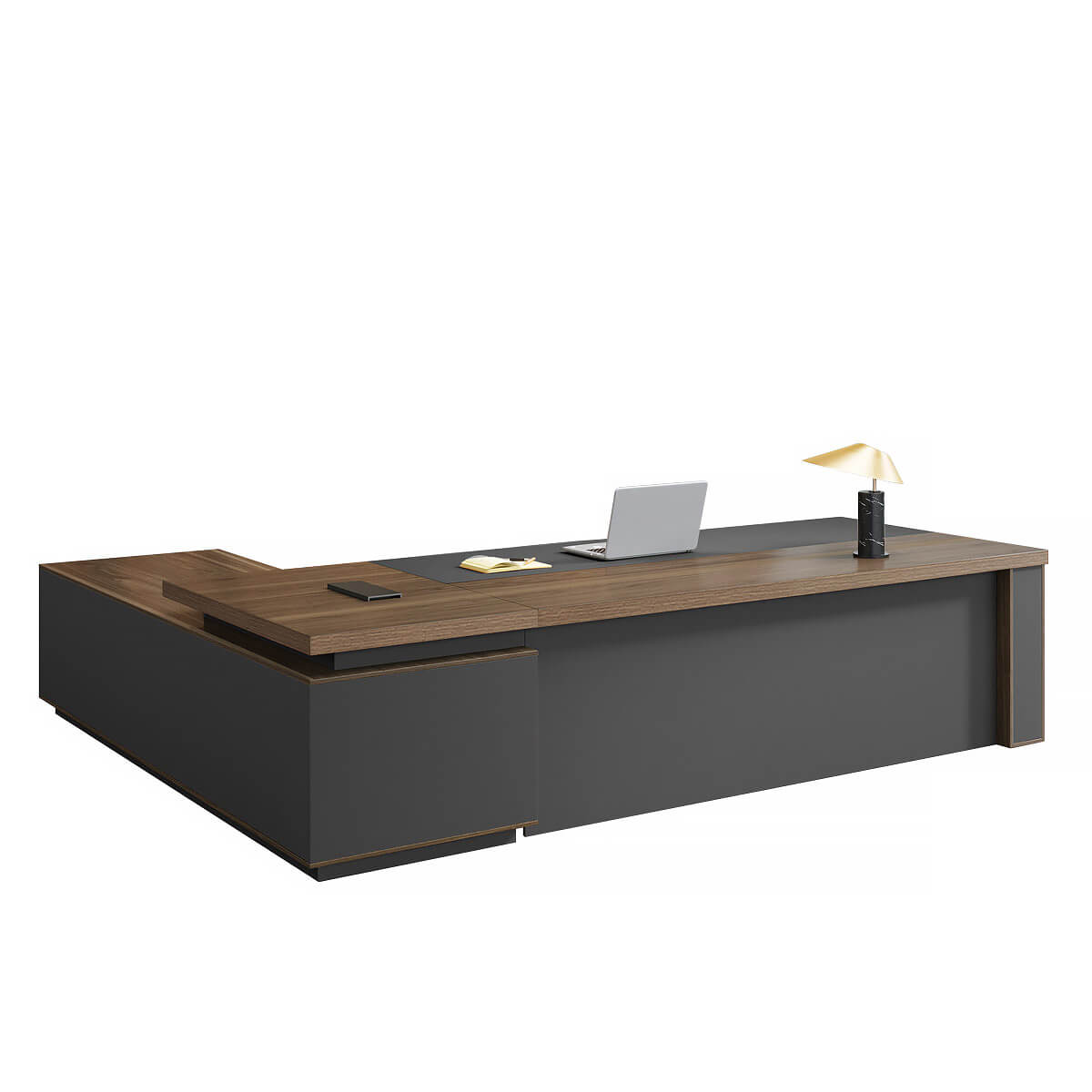 L-Shaped Walnut Executive Desk with Power Outlet and Storage - ANZHAP LBZ-2143 Main picture 1
