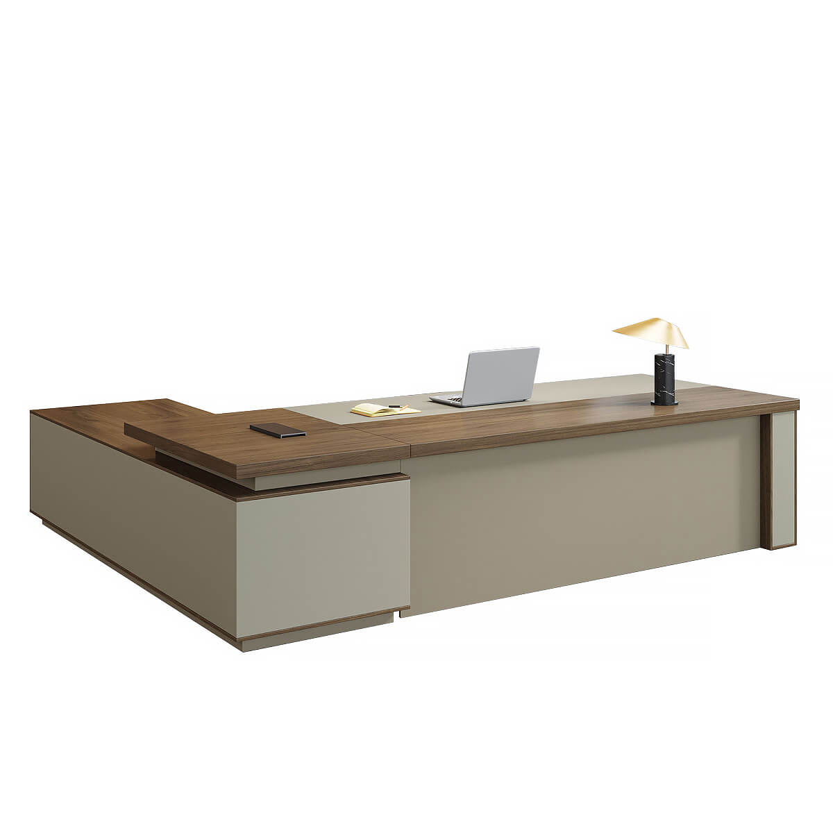 L-Shaped Walnut Executive Desk with Power Outlet and Storage - ANZHAP LBZ-2143 Main picture 3