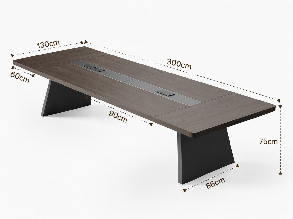 Modern Boardroom Table with Power & Cable Management - Dimensions