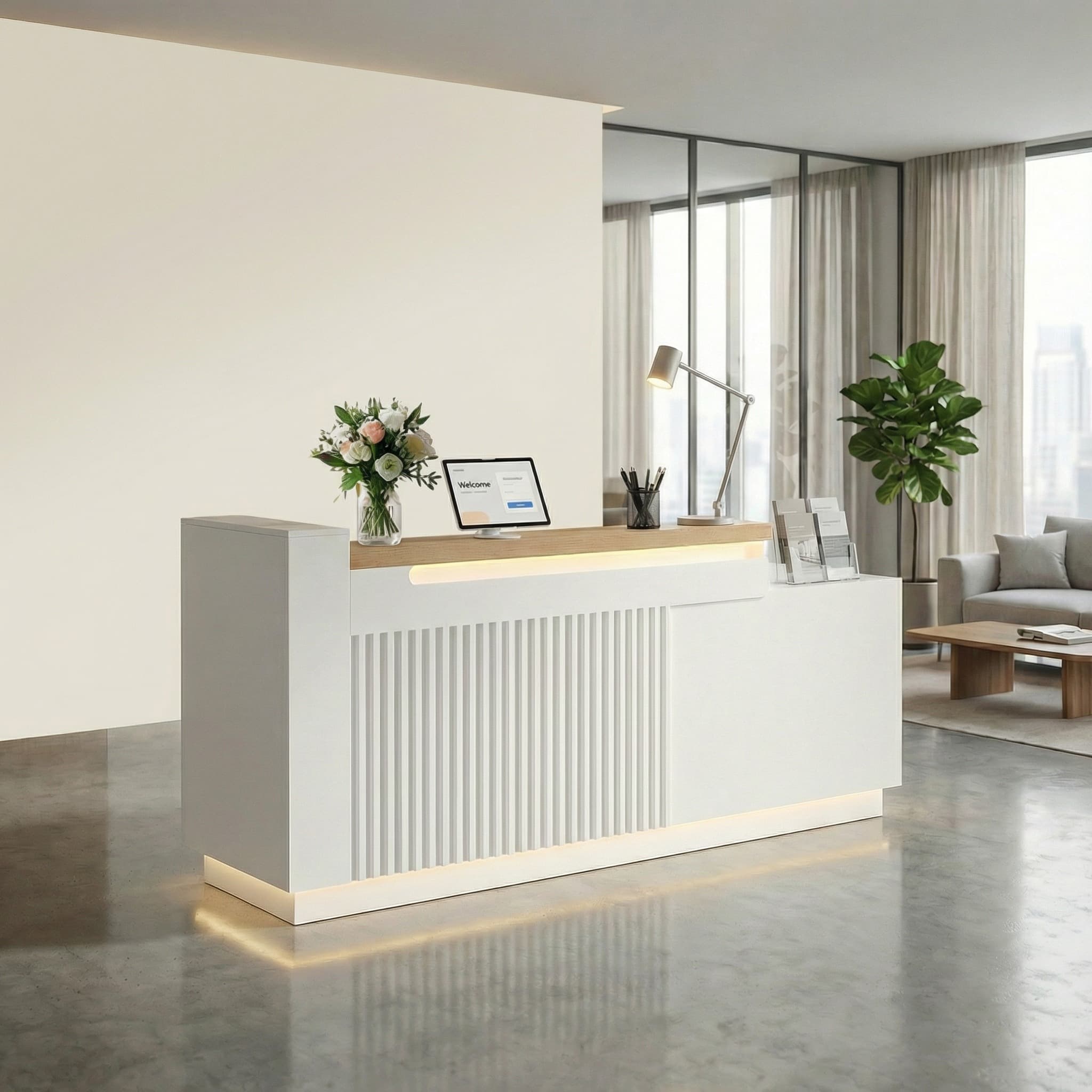 Moderner Empfangstresen für Büros mit LED-Beleuchtung