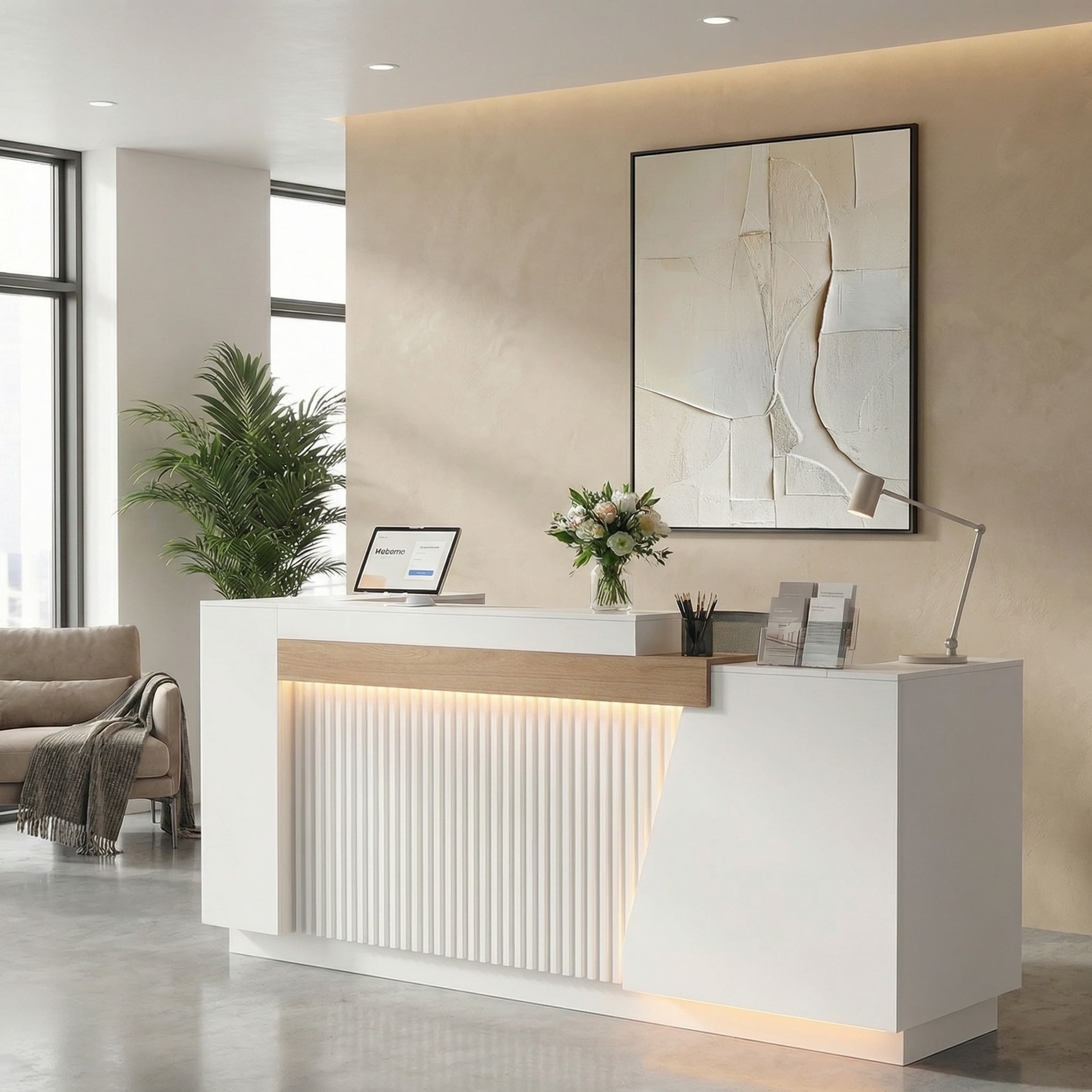 Moderner Büroempfangstresen mit Stauraum und LED-Beleuchtung