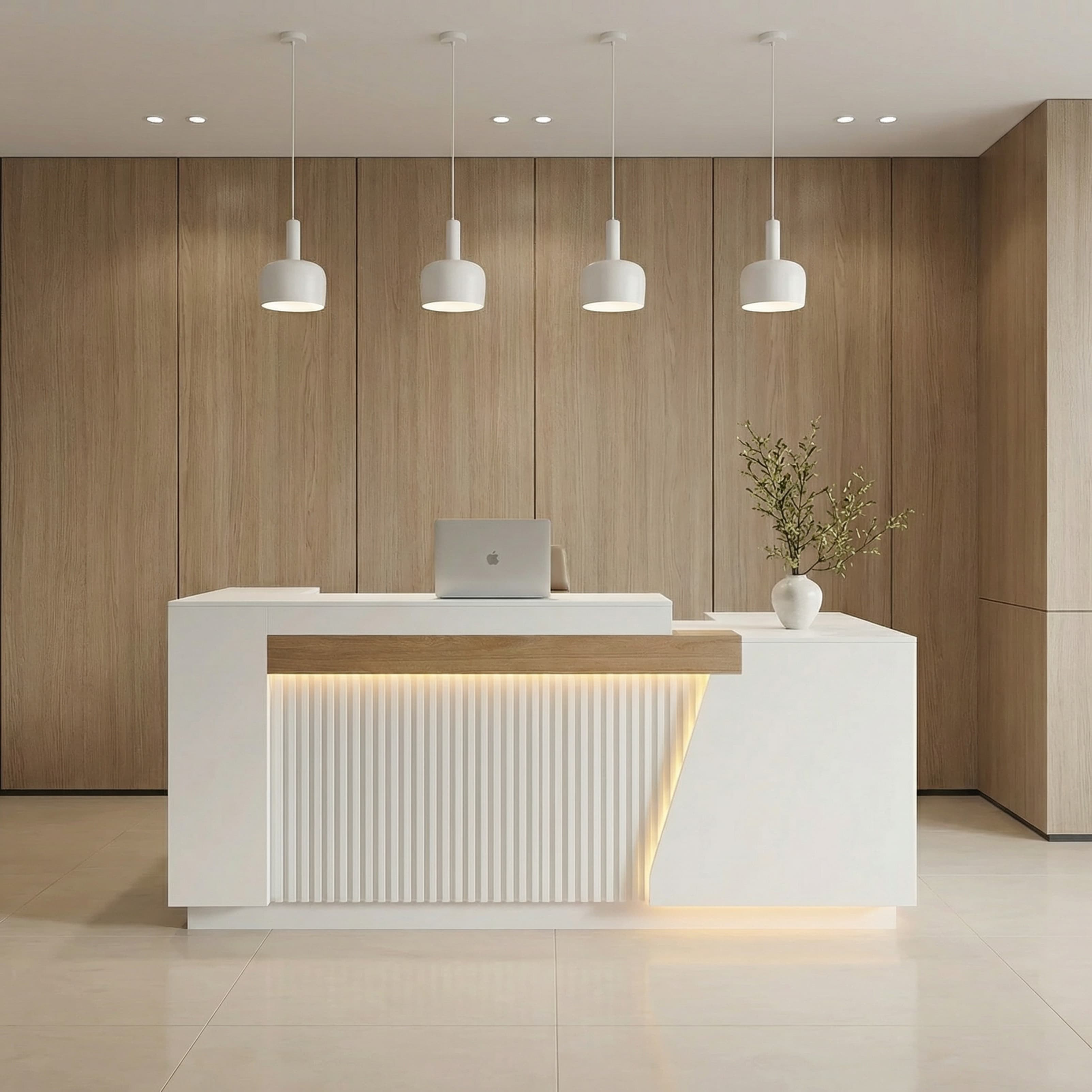 Moderner Büroempfangstresen mit Stauraum und LED-Beleuchtung