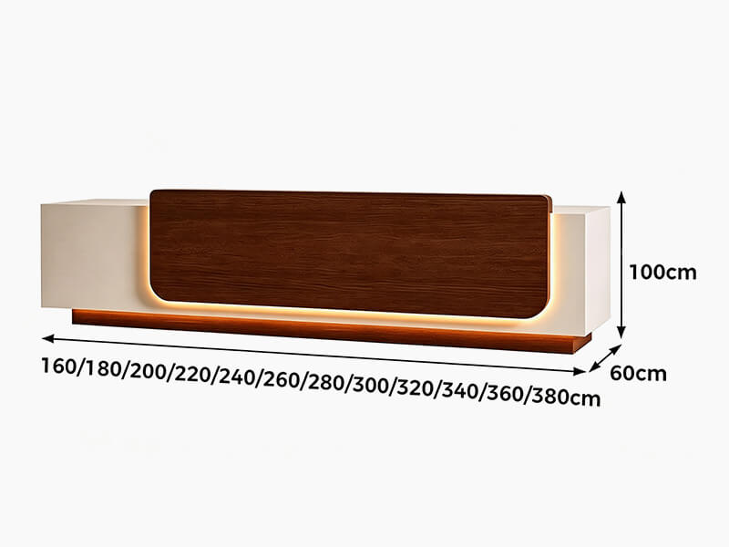 Modern Reception Desk with LED Lighting and Lockable Storage - Dimensions