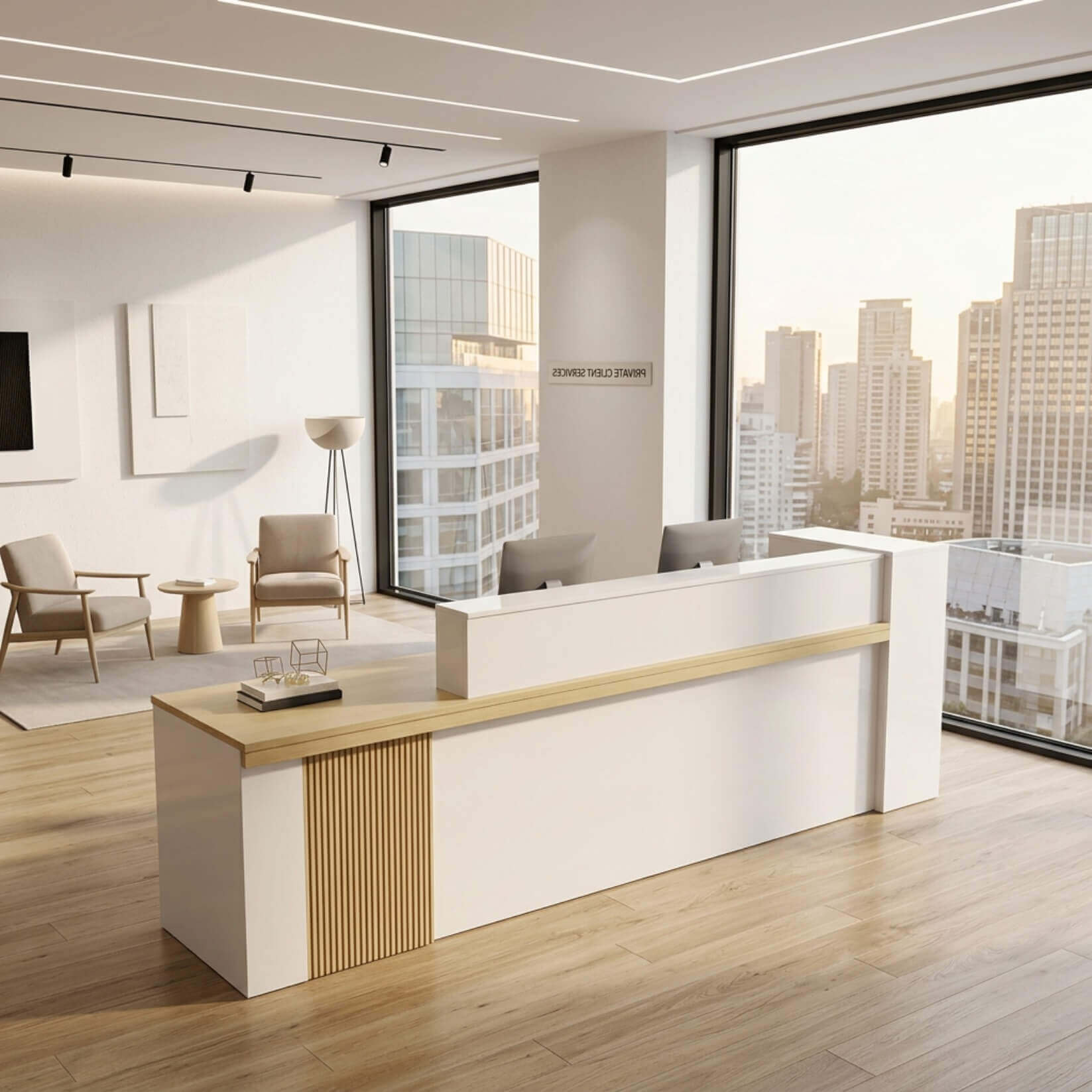 Modern L-Shaped Reception Desk with LED Lighting Office Welcome Desk ANZHAP-JDT-2217-mainpictures 6
