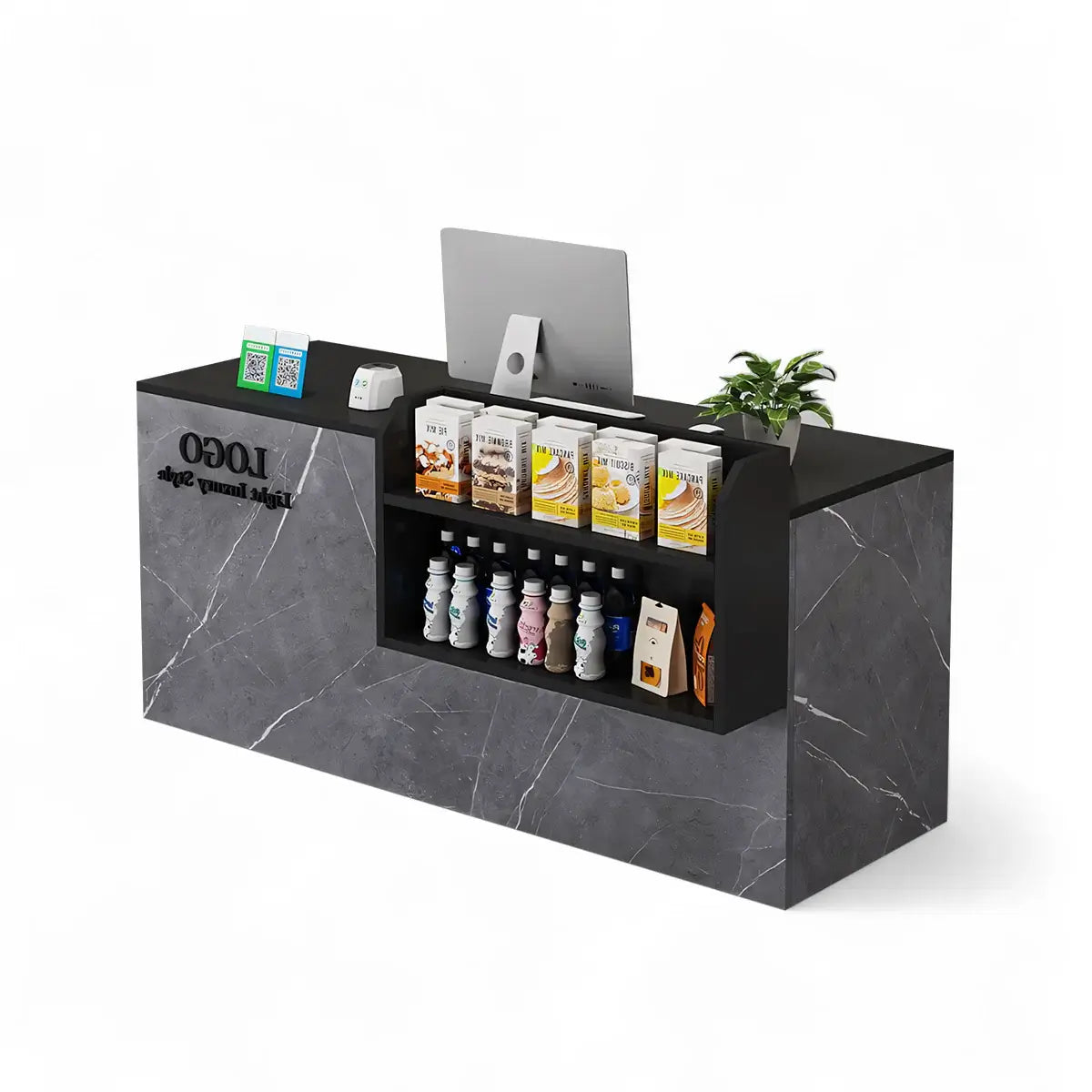 Modern Retail Checkout Counter with Display Shelf Affordable Sales Desk ANZHAP-JDT-2043-mainpictures 1