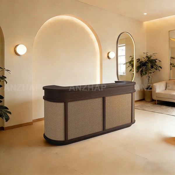Vintage Curved Wood Reception Desk Round Welcoming Counter for Salon ANZHAP-JDT-144-mainpictures 3
